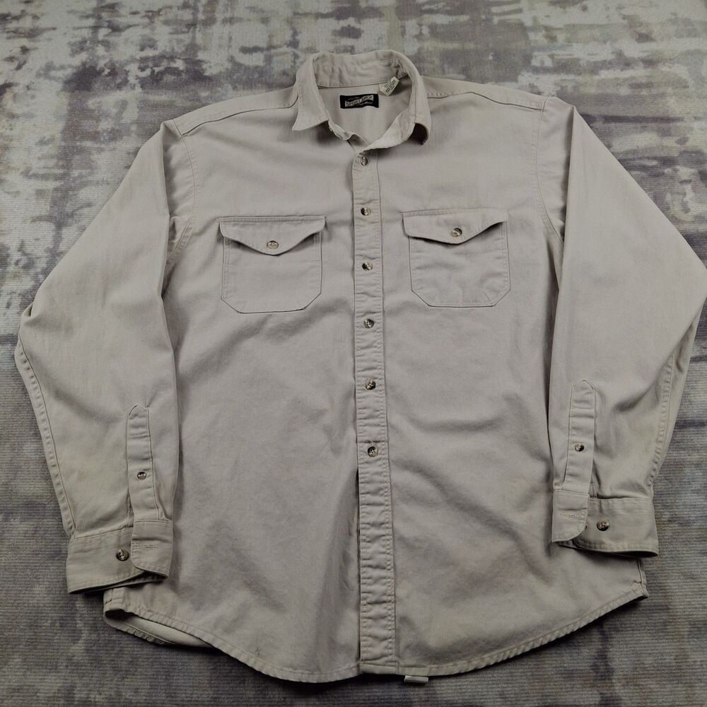 Vintage Eddie Bauer Sport Shop Shirt Mens Tall XL Beige Cotton Made in USA 90s